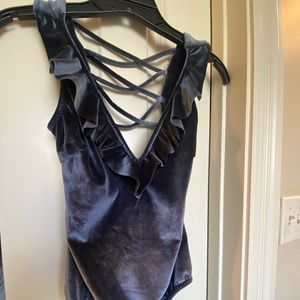 WYLDR blue velvet bodysuit from Revolve size XS. Back cut out is 😍